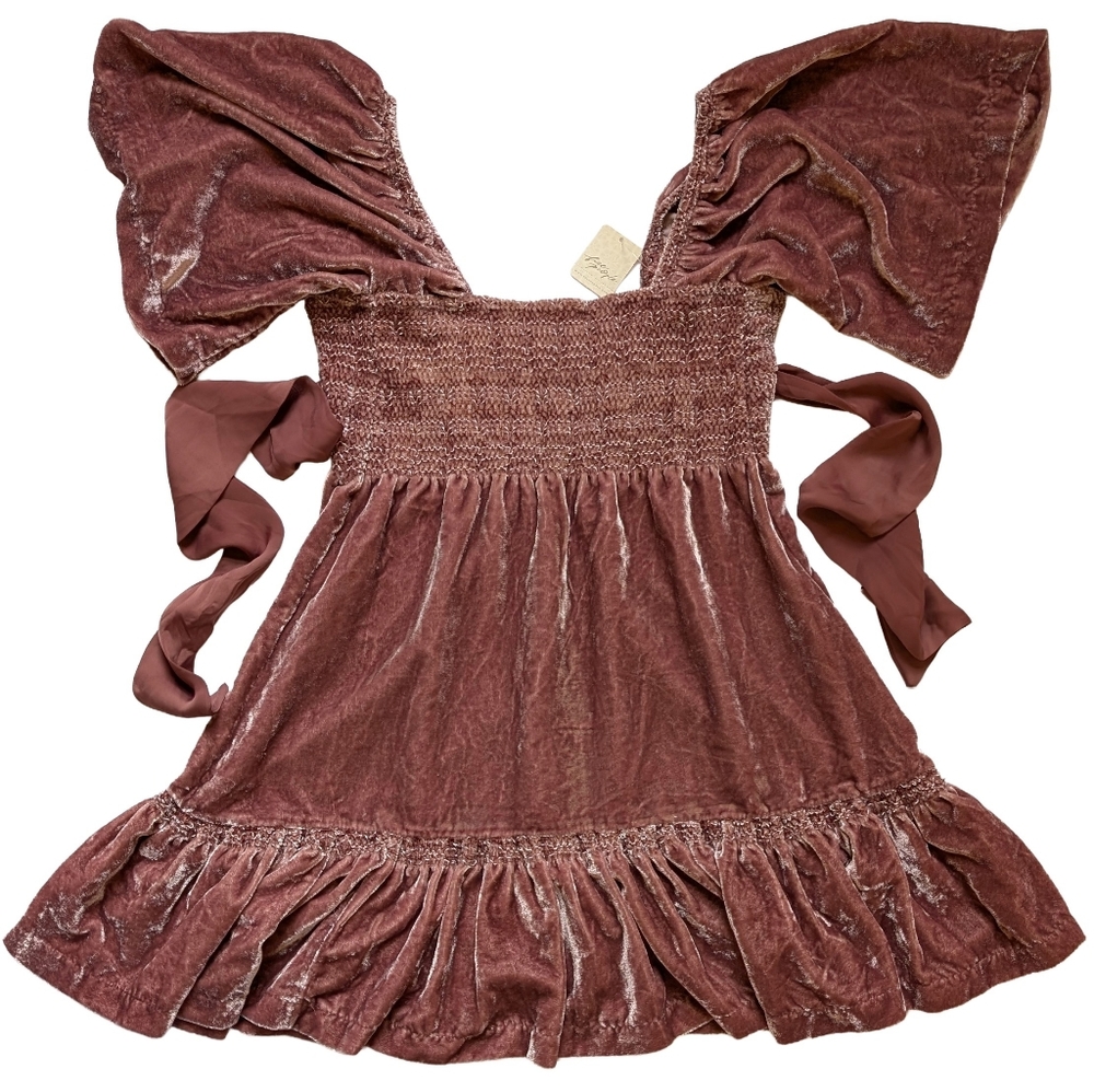 NWT Free People "Easy To Love" Velvet Mini Dress, Dried Currant Pink, S